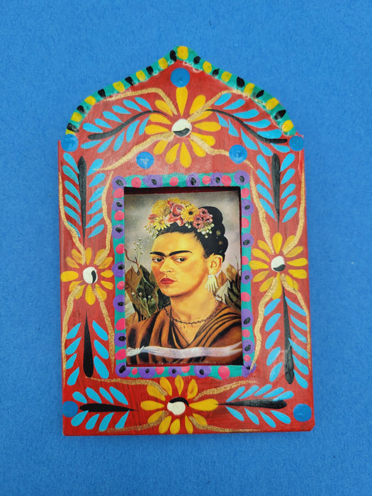 Frida Kahlo Self Portrait dedicated to Dr Eloesser 1940 Nicho Hojalata Tin Folk Dia de los Muertos Oaxaca Mexico