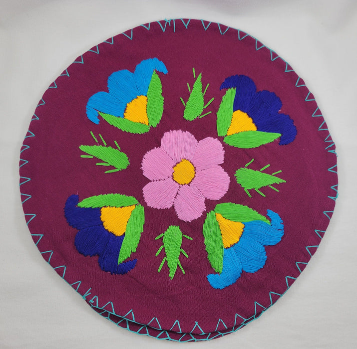 Decorative Handmade Tortilla Warmer Embroidered Purple Flowers