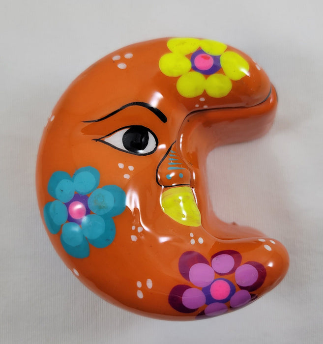 Small Handmade Mexico Barro Folk Luna Crescent Moon Trinket Clay Orange