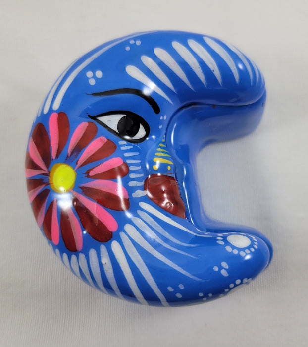 Small Handmade Mexico Barro Folk Luna Crescent Moon Trinket Clay Blue