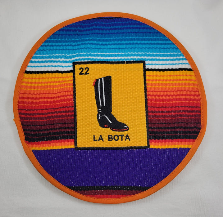 Handmade Tortilla Warmer Loteria La Bota Serape
