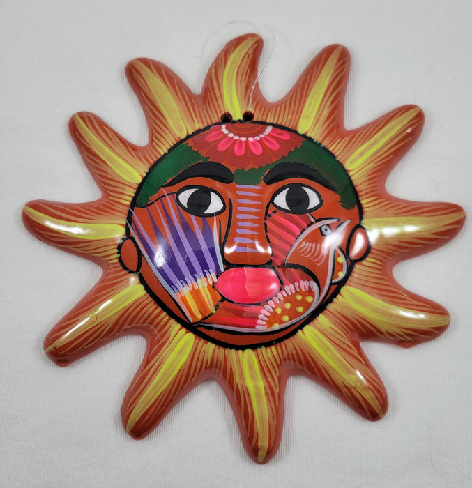 Handmade Sol de Barro Mini Dark Orange Sun Wall Plate Decor Yellow