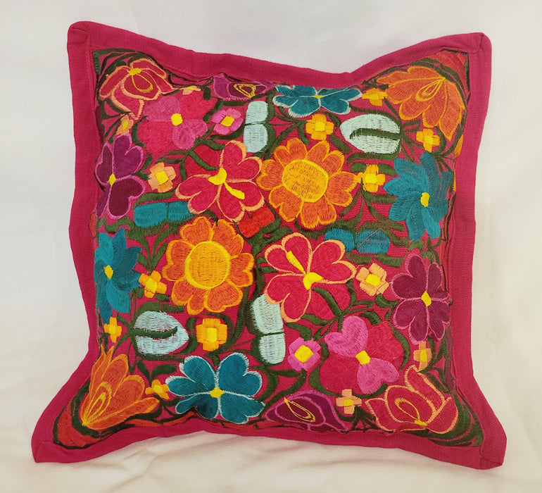 Decorative Embroidered Pillow Cushion 17 inch Cover Floral Folk Red