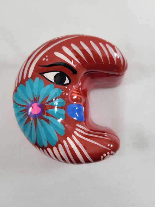 Small Handmade Mexico Barro Folk Luna Crescent Moon Trinket Clay Red