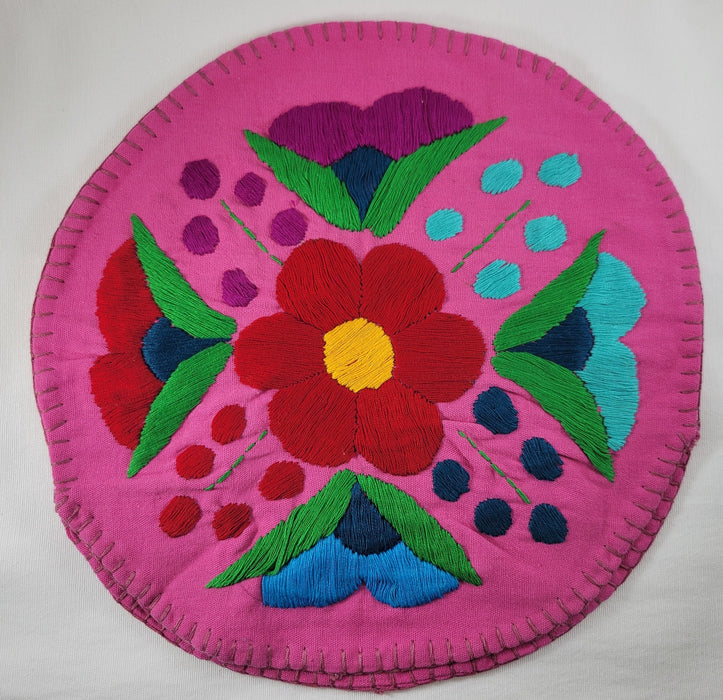Decorative Handmade Tortilla Warmer Embroidered Pink Flowers