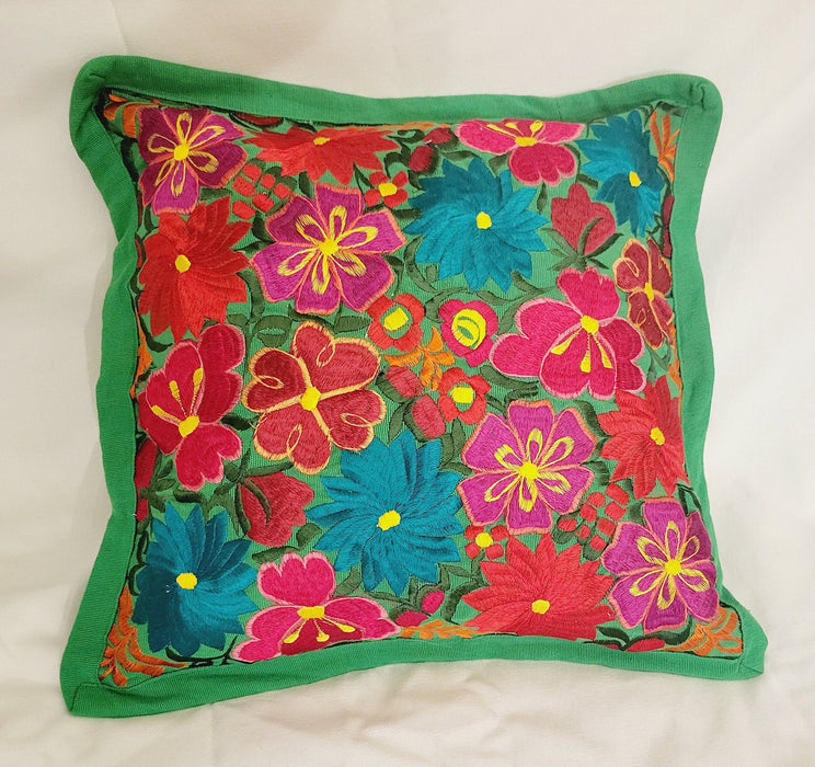 Decorative Embroidered Pillow Cushion 17 inch Cover Floral Folk Green