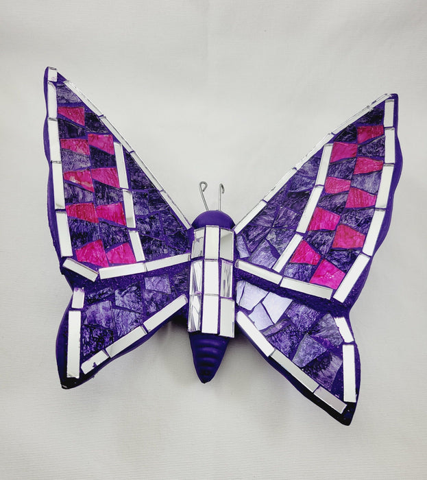 Mexican Barro Butterfly Mosaic Glass Mirror Folk Art Home Garden Patio Wall Decor Purple Pink