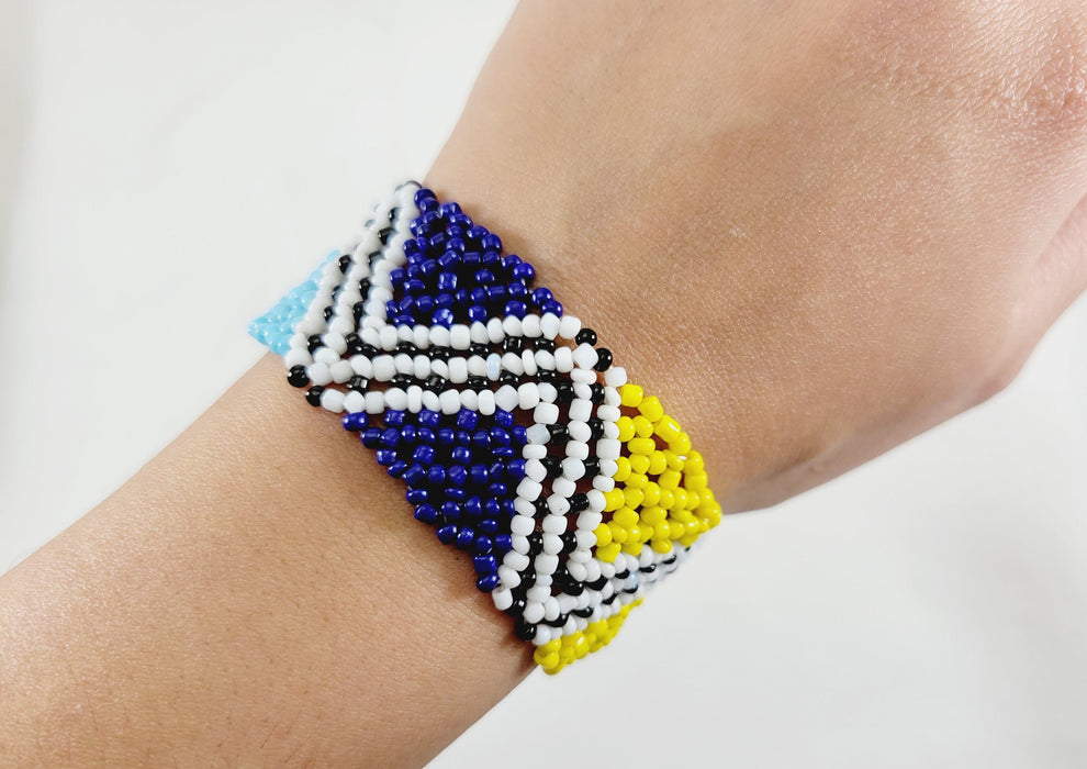 Chaquira Pulsera Bracelet Elastic Handmade Folk Zig Zag Colorful