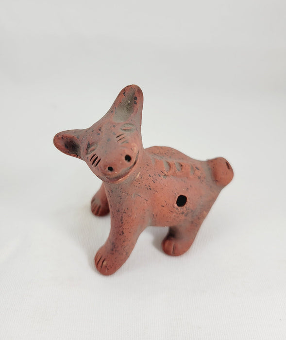 Vintage Miniature Mexican Barro Clay Handmade Xoloitzcuintli Dog (Left Facing) Folk Flute Ocarina Whistle