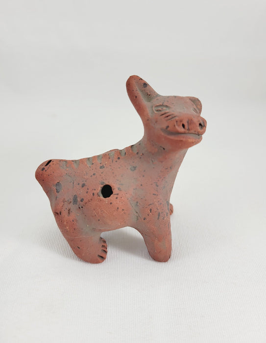 Vintage Miniature Mexican Barro Clay Handmade Xoloitzcuintli Dog (Right Facing) Folk Flute Ocarina Whistle