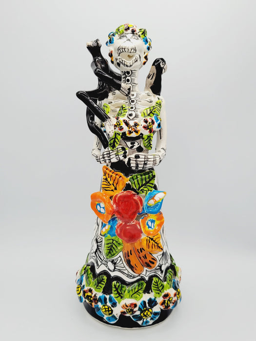 La Calavera Catrina Frida Folk Mexican Talavera 11 inch Dia de los Muertos