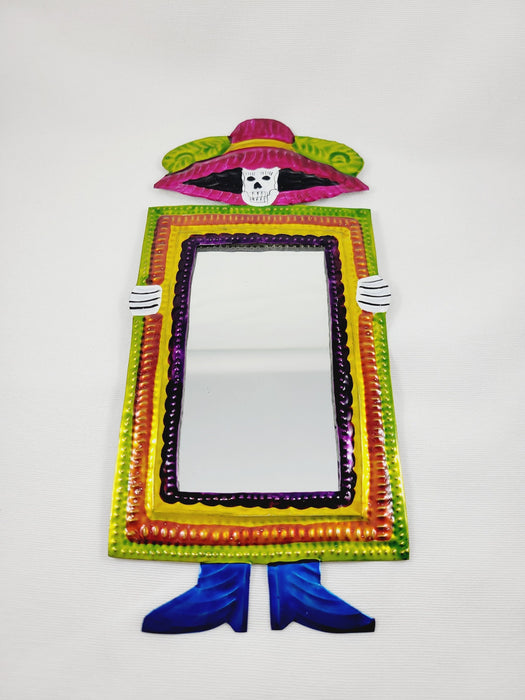 La Calavera Catrina Mirror Hojalata Tin Folk Art Oaxaca Mexico Folk Artisan Handmade Wall Decor