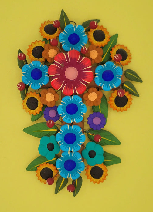 Handmade Folk Arbol de Vida Tree of Life Brown Cross Floral Metepec Mexico ready to hang